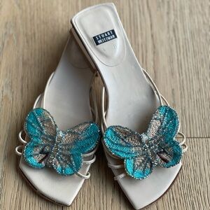 Stuart Weitzman Teal Butterfly Embellished Y2K sandals Mint condition size 4